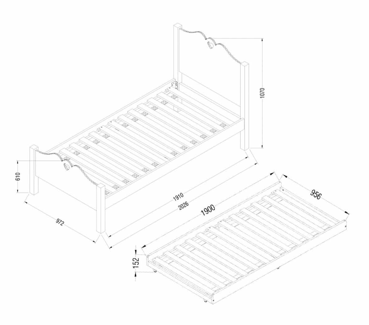 trundle bed tech drawing