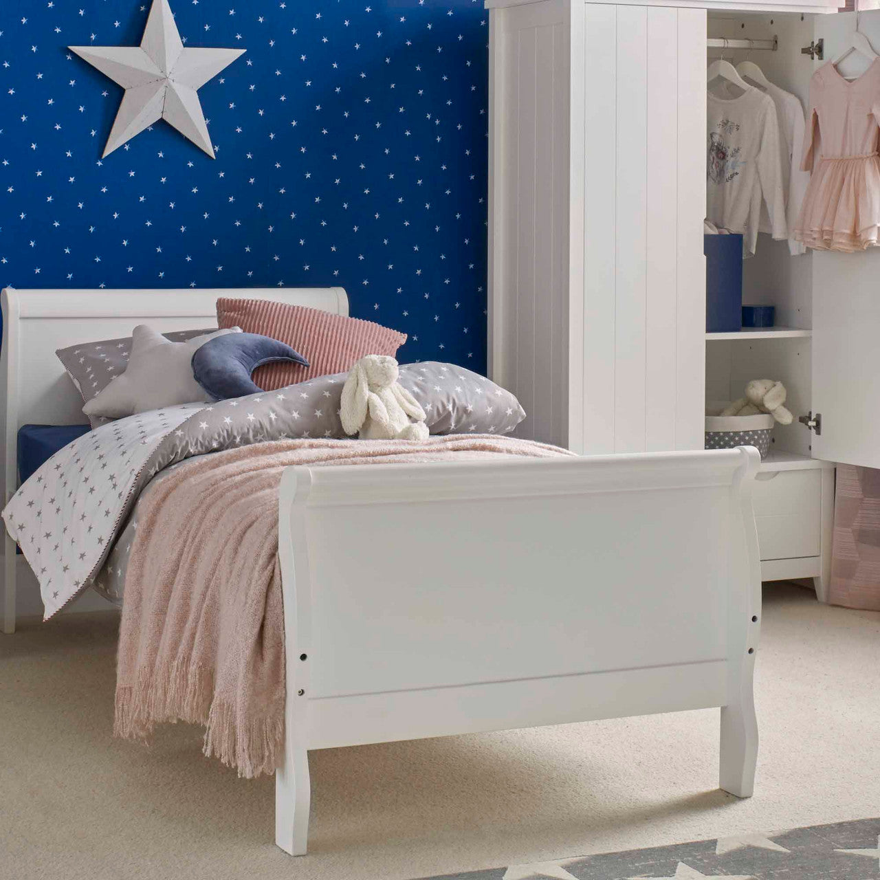 nevis sleigh Bed children solid wood furniture