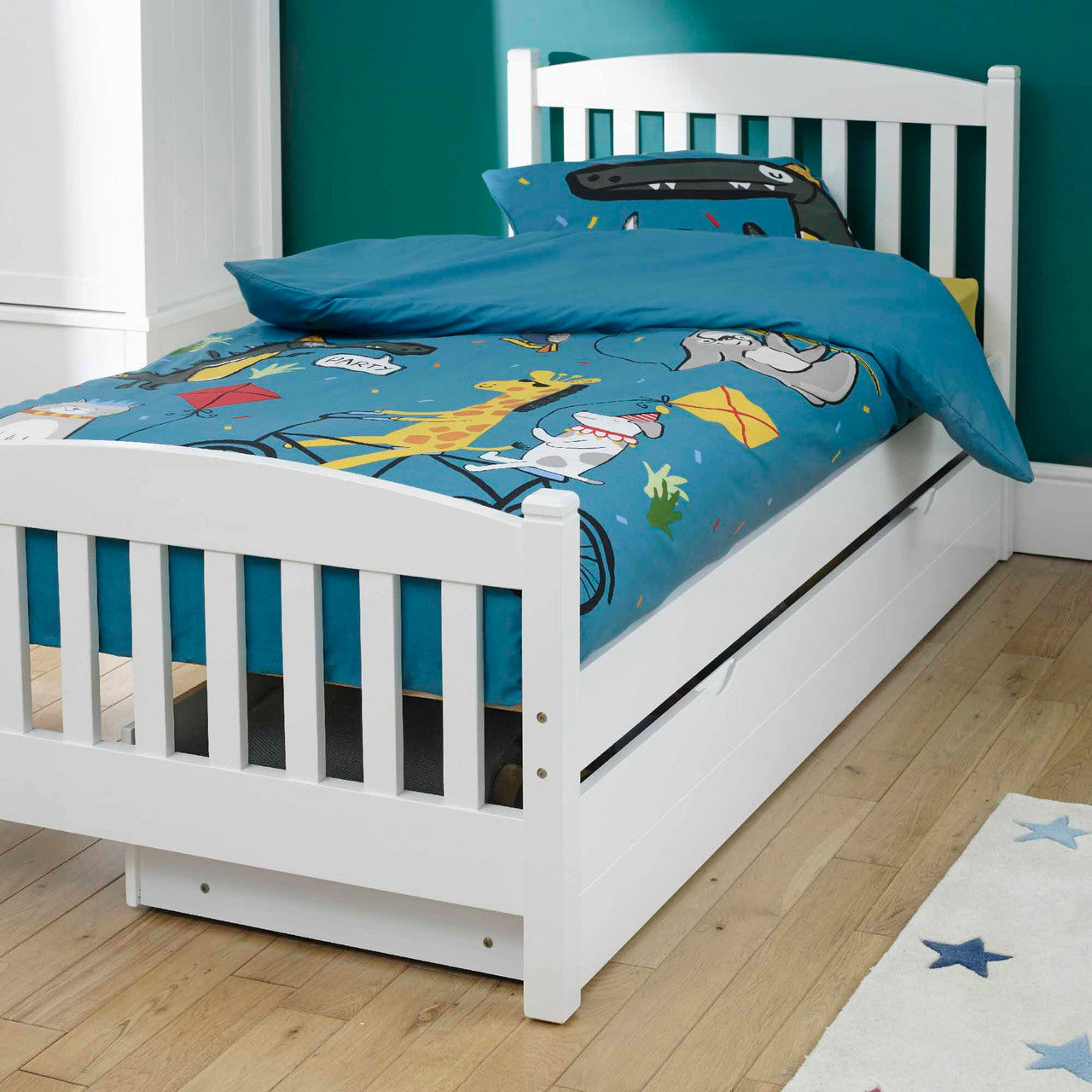 Single Bed long trundle drawer storage