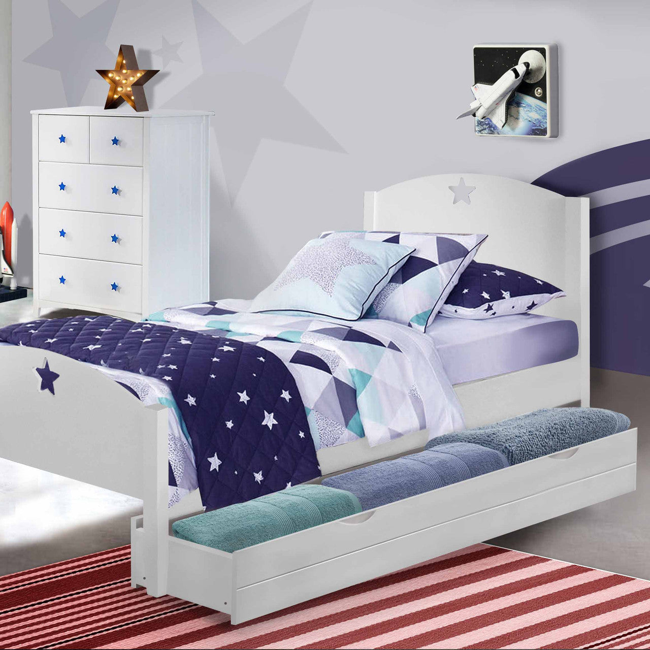 starlight single bed with long trundle drawer