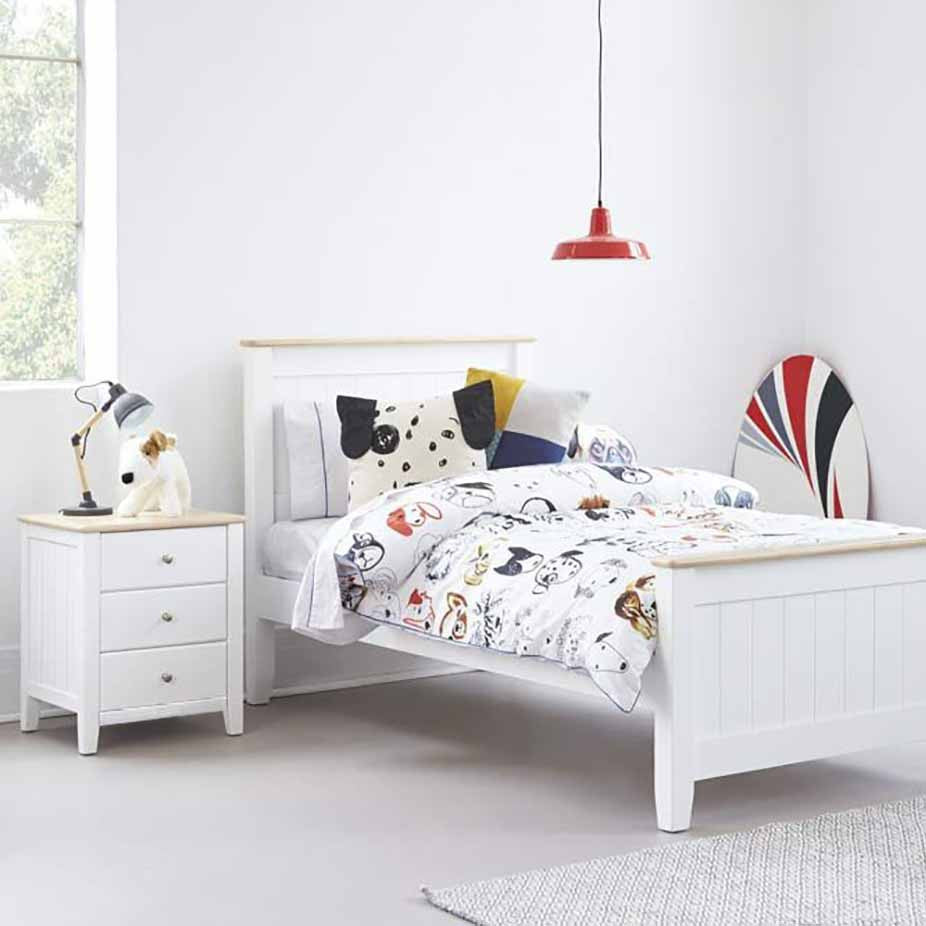 white wood bedside table