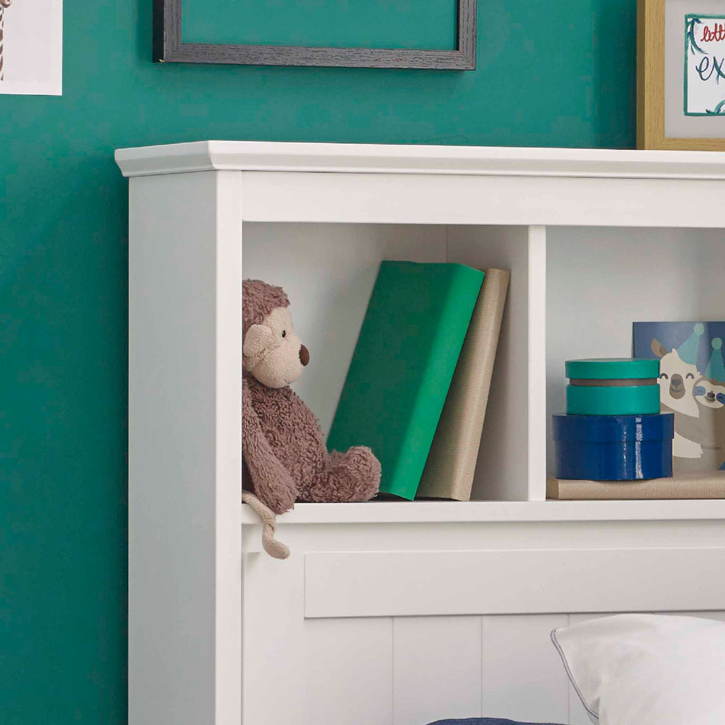 Kids single bed headboard storage