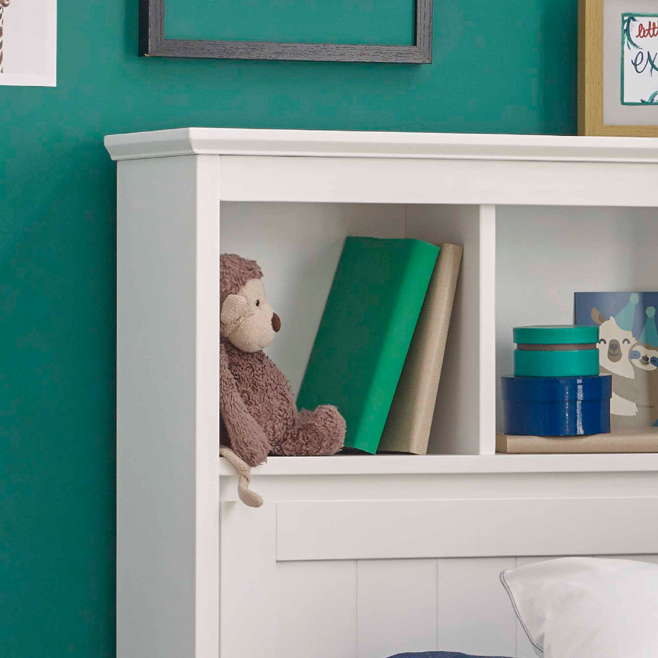 Kids single bed headboard storage