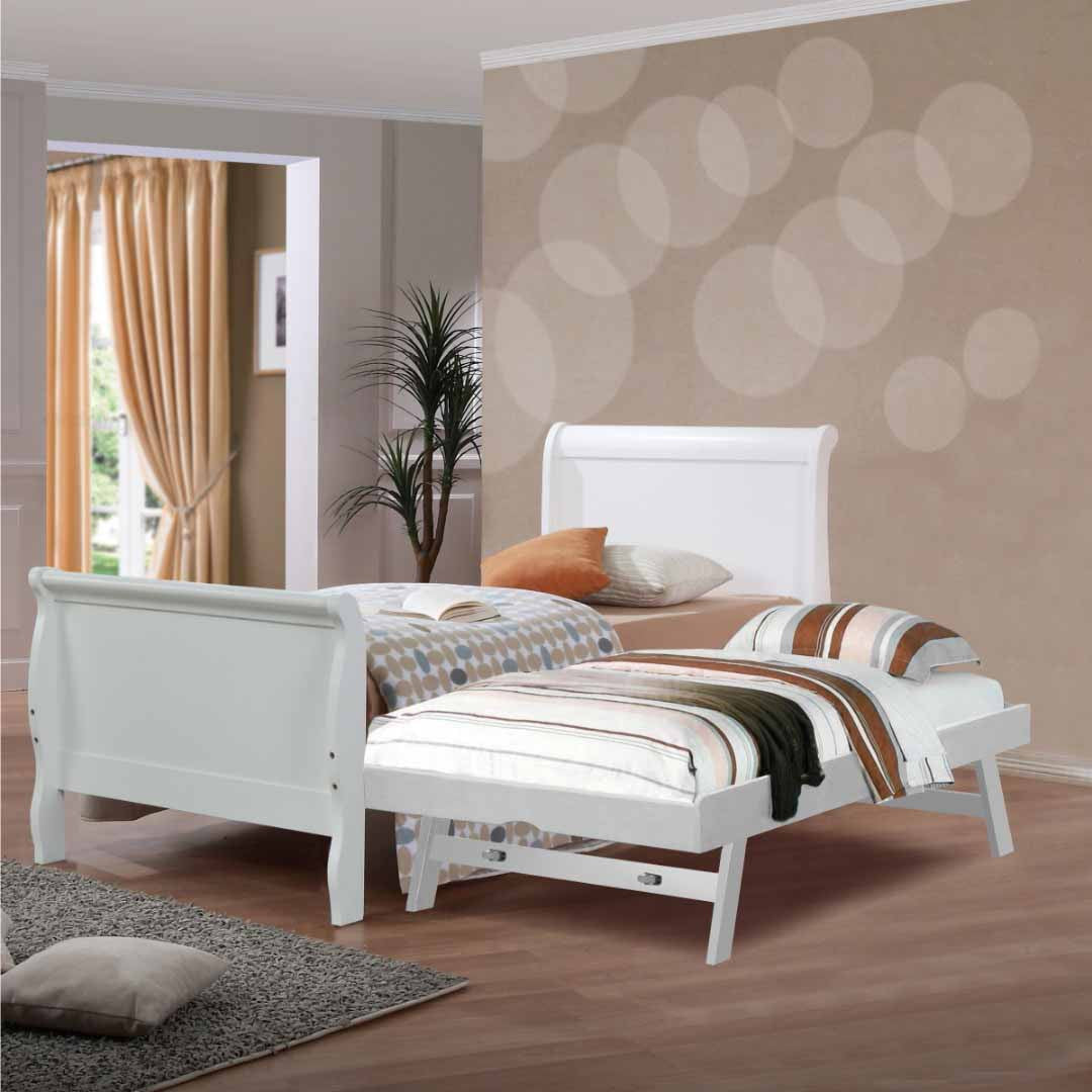 single kids sleigh bed with pop up trundle