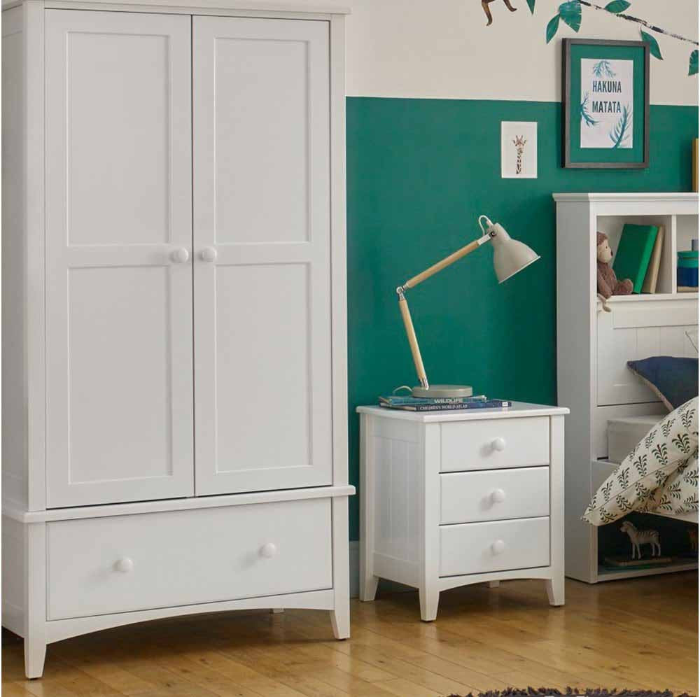 2 door wardrobe wooden white large space Bedside side table storage bedroom small