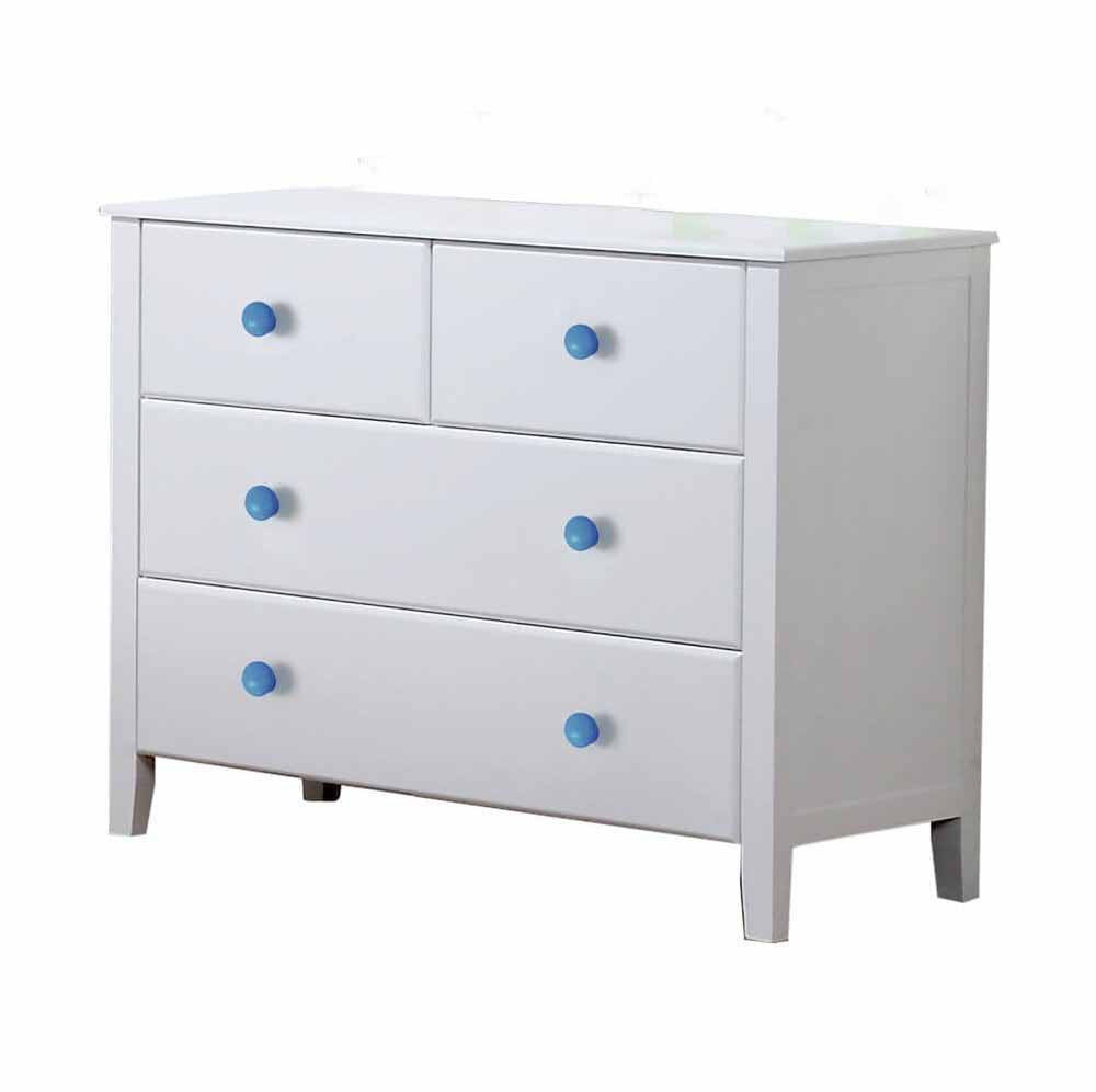 Snowy Single Bed Furniture Set 4 drawer chest blue handles