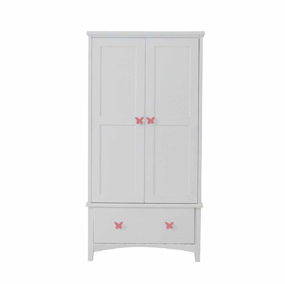 Nevis Wooden white double wardrobe pink butterfly handles