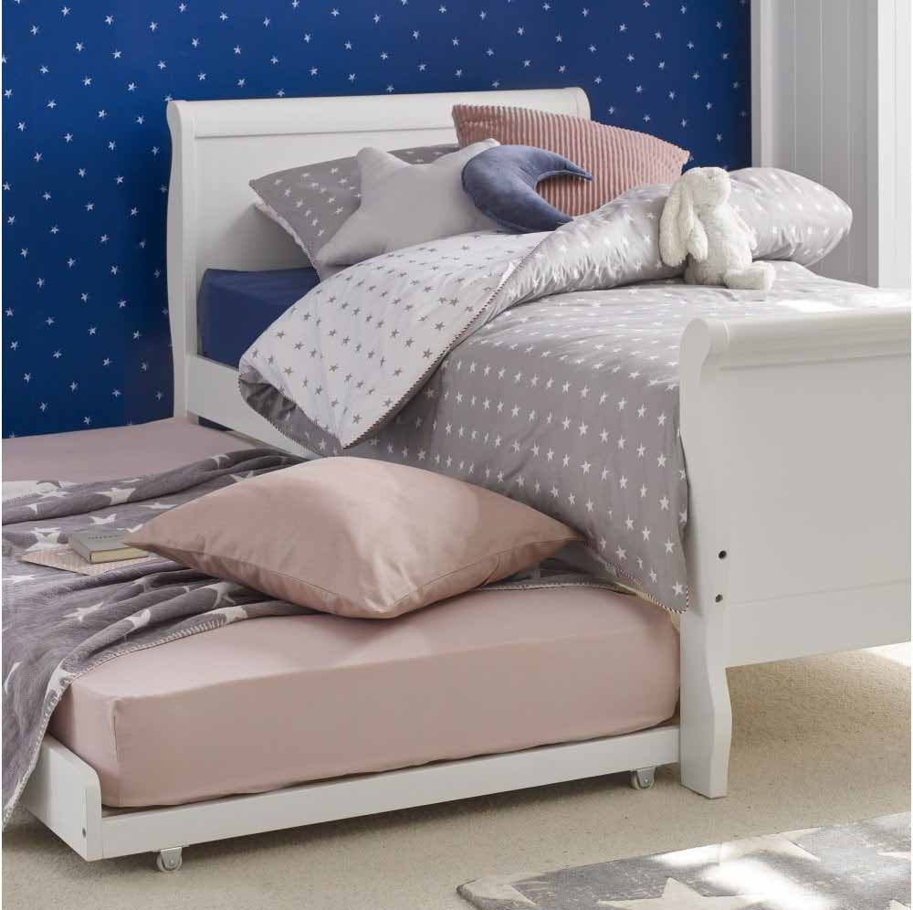 Children pull out bed trundle white wooden