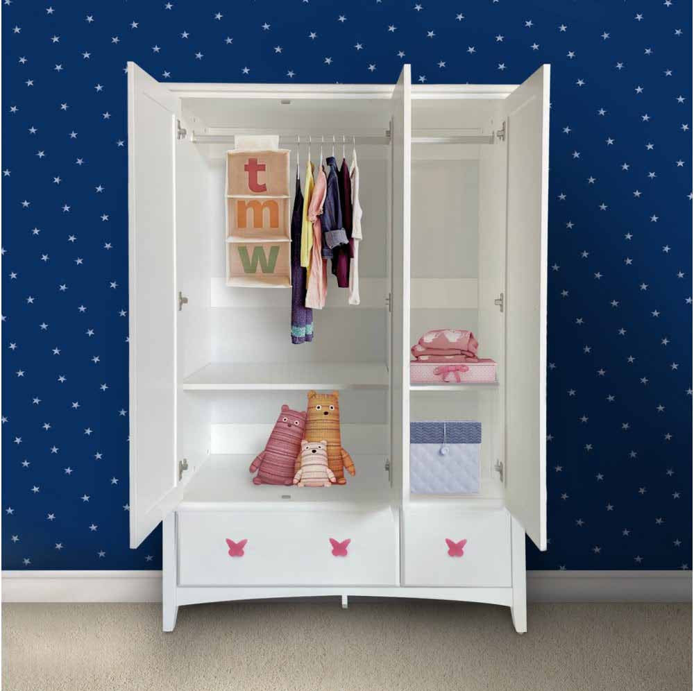 Large storage triple 3 door Pink butterfly handles White butterfly