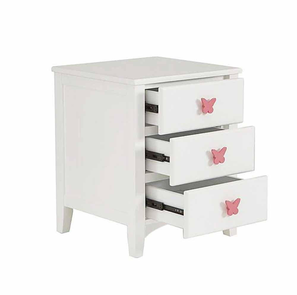 Wooden Nevis bedside side table butterfly pink handles