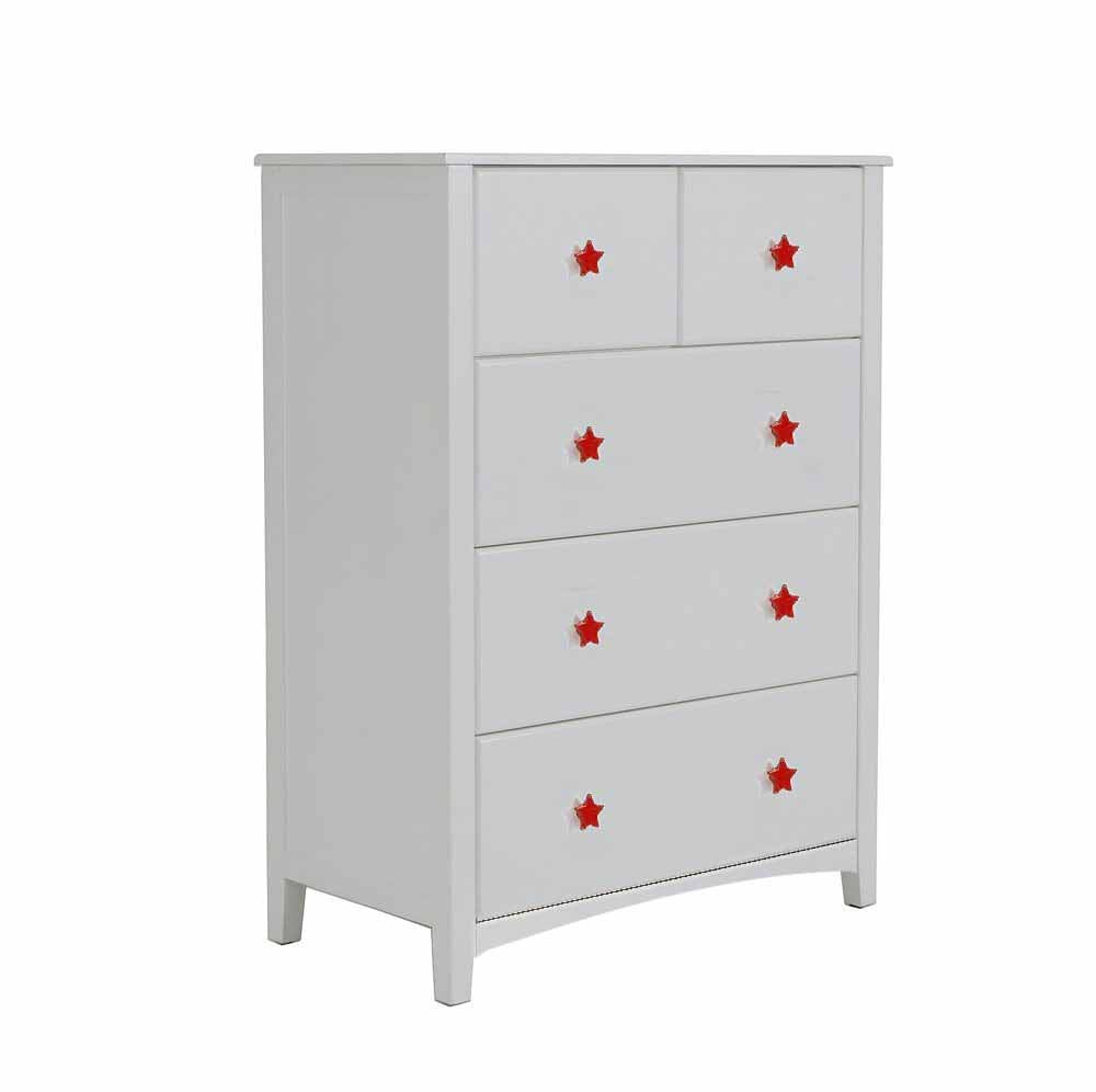 Red star handle wooden 5 drawer chest large