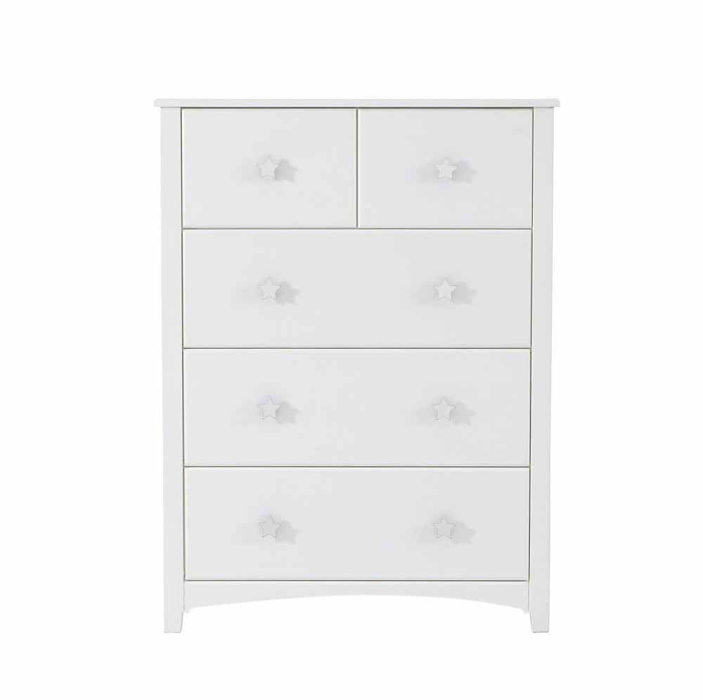 White star handle wooden 5 drawer chest large