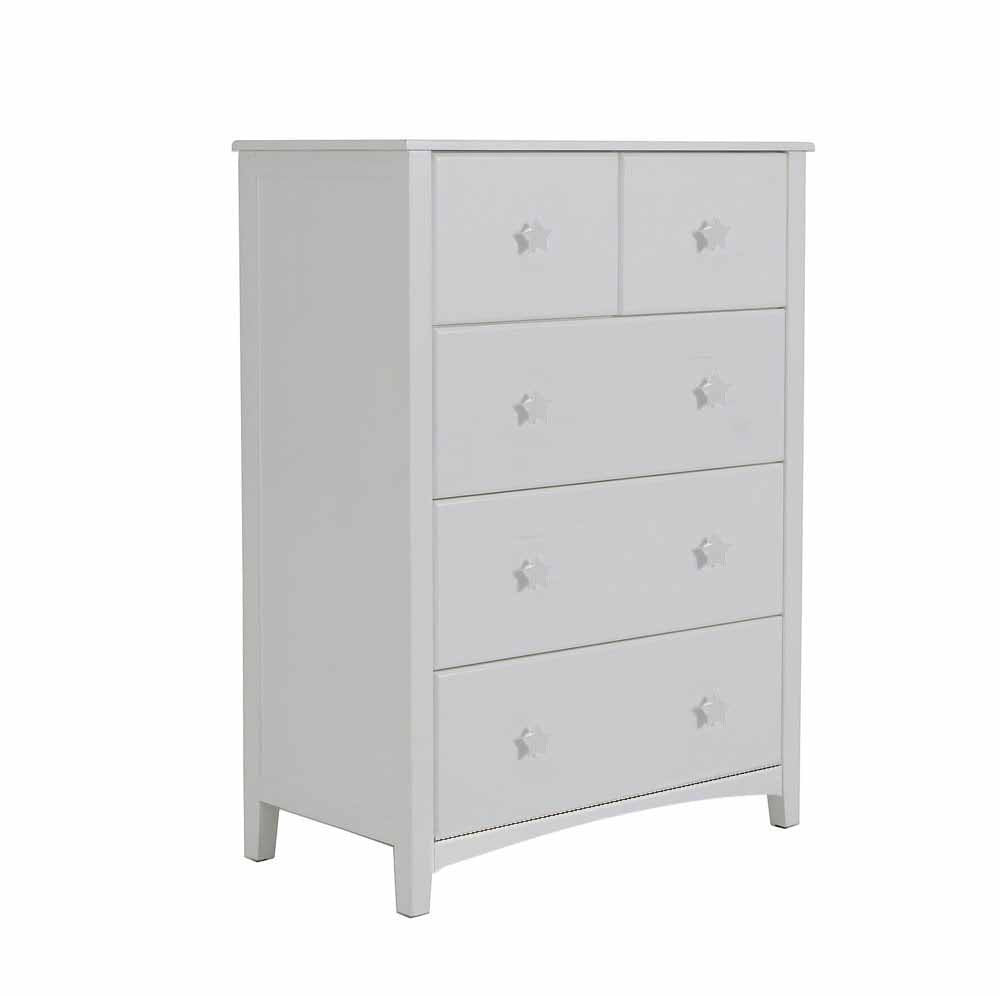 White star handle wooden 5 drawer chest large