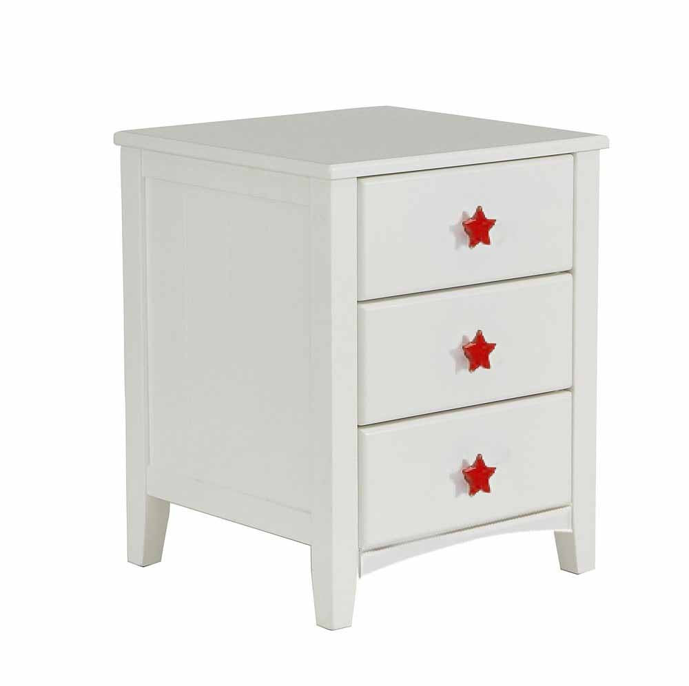 Wooden white bedside table red star handles