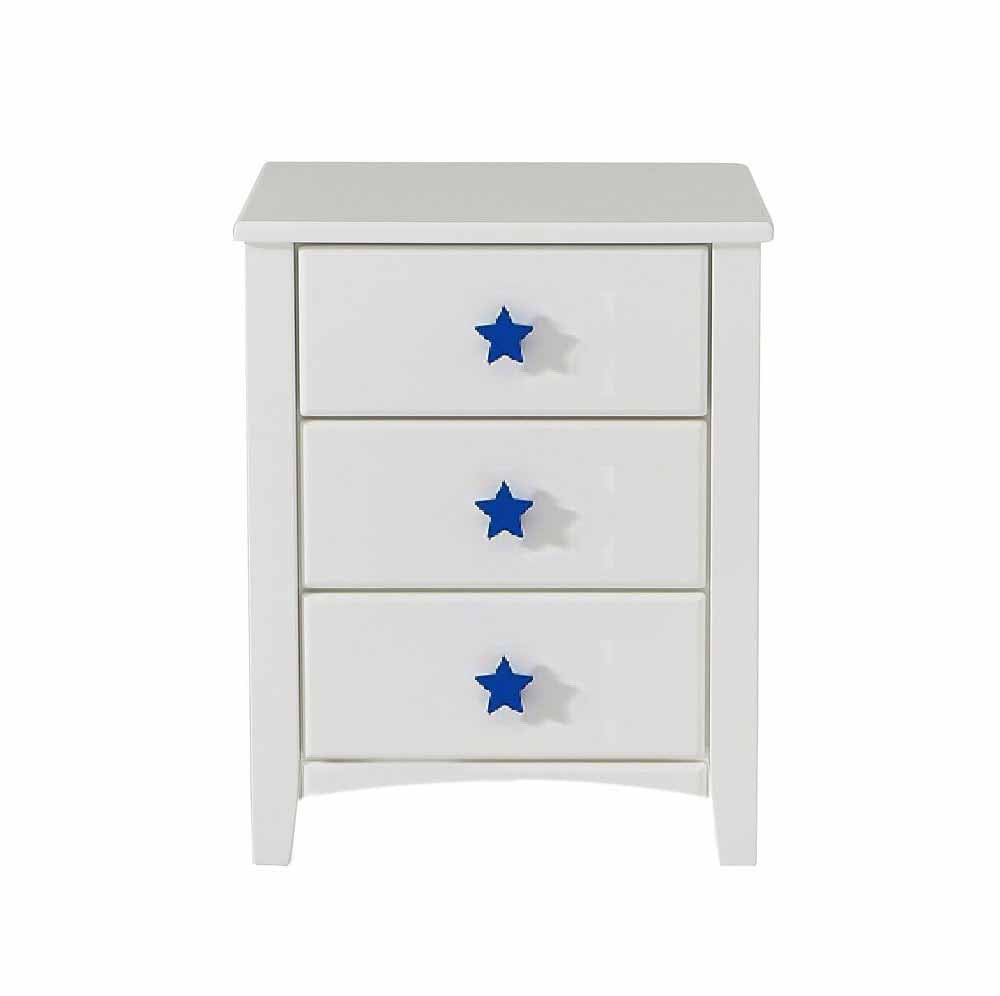 Wooden white bedside table blue star handles